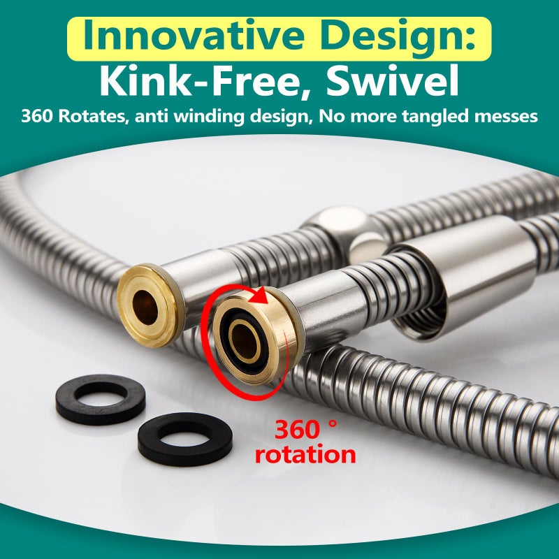 TRIPHIL Kink-free Shower Hoses 118" Extra-long Handheld Shower Head Hose Replacement Flexible Metal Tube Extension Anti-twist Brass Connectors Stainless Steel Brushed Nickel - Image 2